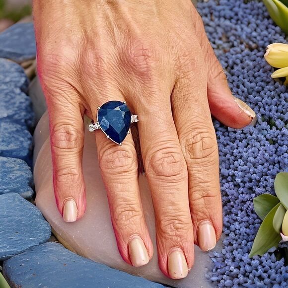 Sapphire Diamond Ring Size 6.5 14k W Gold 17.73 TCW Certified $3,590 217843 - Picture 8 of 14